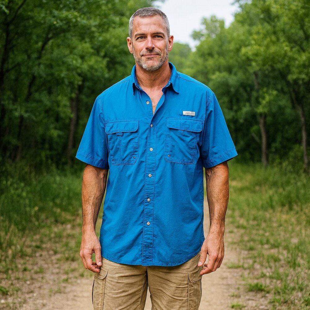 World Wide Sportsman Shirt 3TG Blue Short Sleeve Fishing Vented Back Outdoor Y2K